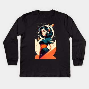 Space Pin Up Girl Kids Long Sleeve T-Shirt